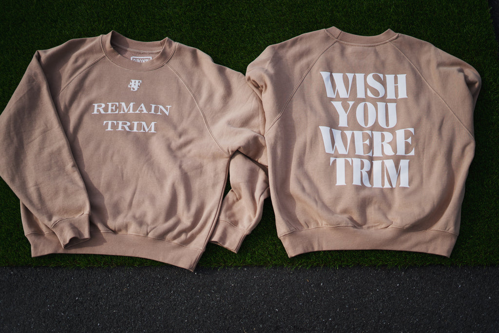 Tan and White Remain Trim Crewneck Sweatshirts