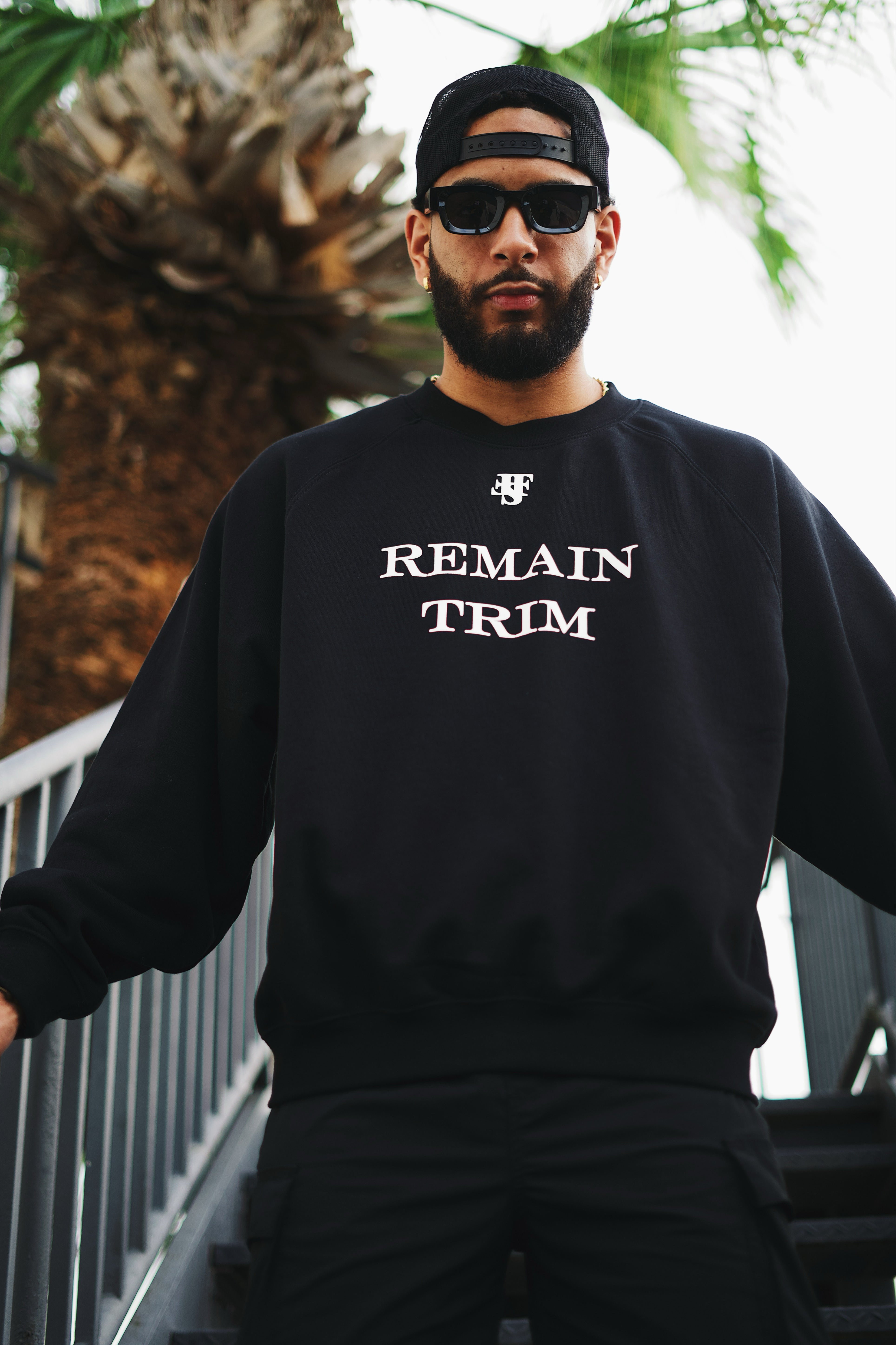 Black & White Remain Trim Crewneck Sweatshirts